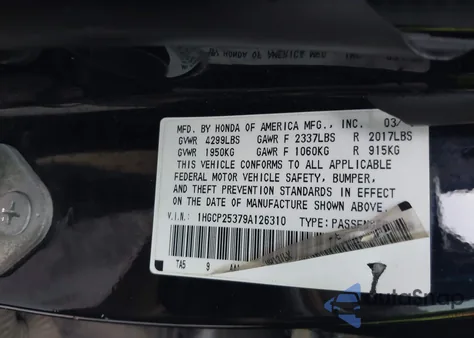 2009 Honda Accord 2.4 Lx z USA, uszkodzony, nr VIN 1HGCP25379A126310